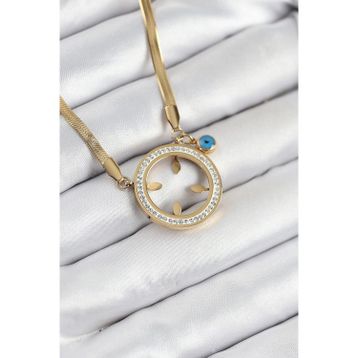 Clariss 316L Çelik Zirkon Taşlı Çeyrek Takılabilir Gold Renk Kadın Kolye