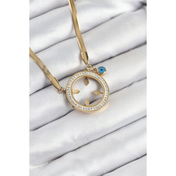 Clariss 316L Çelik Zirkon Taşlı Çeyrek Takılabilir Gold Renk Kadın Kolye