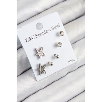 Clariss 316L Çelik Zirkon Taşlı Deniz Yıldızı Model Gümüş Renk Kadın Set Küpe