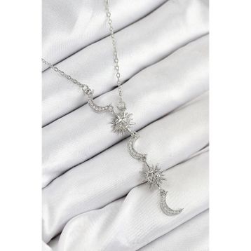 Clariss 316L Çelik Zirkon Taşlı Güneş Ve Ay Model Gümüş Renk Kadın Kolye