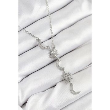 Clariss 316L Çelik Zirkon Taşlı Güneş Ve Ay Model Gümüş Renk Kadın Kolye