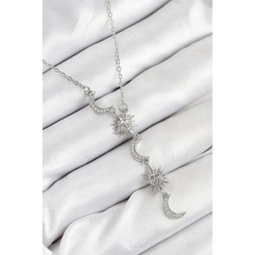Clariss 316L Çelik Zirkon Taşlı Güneş Ve Ay Model Gümüş Renk Kadın Kolye