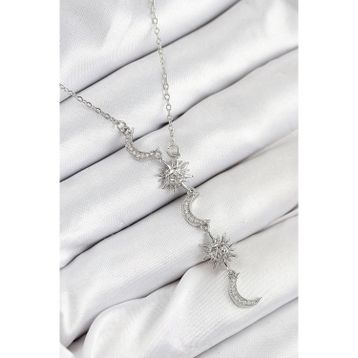 Clariss 316L Çelik Zirkon Taşlı Güneş Ve Ay Model Gümüş Renk Kadın Kolye