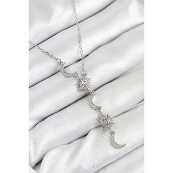 Clariss 316L Çelik Zirkon Taşlı Güneş Ve Ay Model Gümüş Renk Kadın Kolye