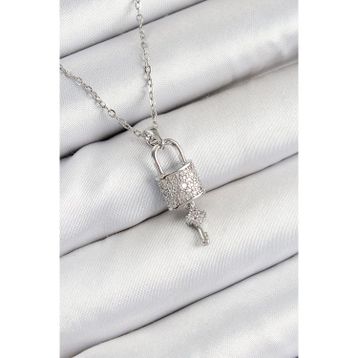 Clariss 316L Çelik Zirkon Taşlı Kilit Ve Sallantılı Anahtar Model Gümüş Renk Kadın Kolye