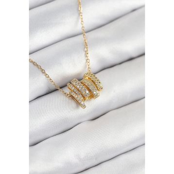 Clariss 316L Çelik Zirkon Taşlı Sarmal Model Gold Renk Kadın Kolye