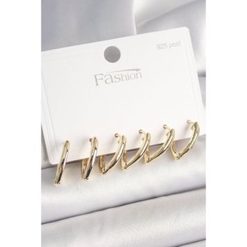 Clariss 925 Ayar Gümüş Çivi Pirinç Gold Renk Üçgen Model Kadın Küpe Seti