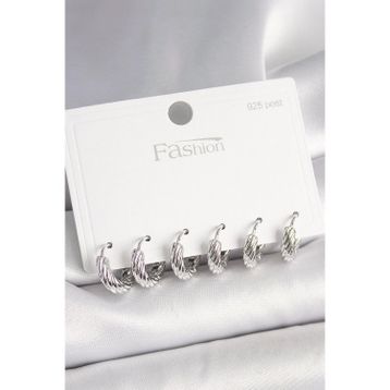 Clariss 925 Ayar Gümüş Çivi Pirinç Gümüş Renk İşlemeli Halka Model Kadın Küpe Seti
