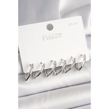 Clariss 925 Ayar Gümüş Çivi Pirinç Gümüş Renk Üçgen Model Kadın Küpe Seti