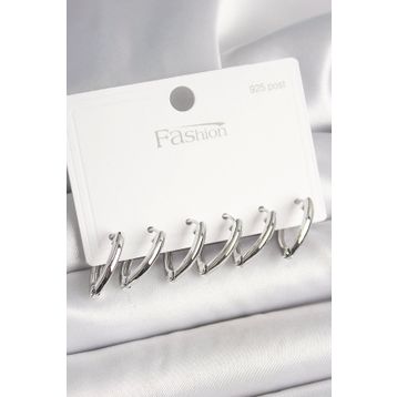 Clariss 925 Ayar Gümüş Çivi Pirinç Gümüş Renk Üçgen Model Kadın Küpe Seti