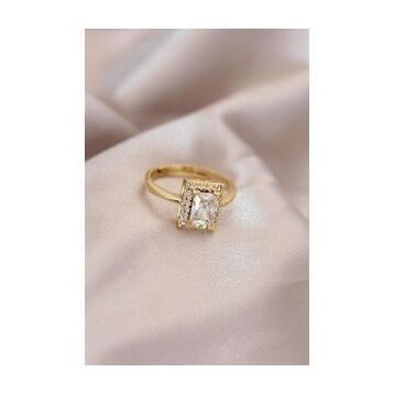Clariss Ayarlamalı Gold Renk Metal Zirkon ve Kristal Taşlı Dikdörtgen Model Yüzük
