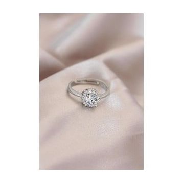 Clariss Ayarlamalı Gümüş Renk Metal Zirkon ve Kristal Taşlı Oval Model Yüzük