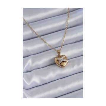Clariss BJ-BKO7626 316L Çelik Gold Renk Zirkon Detay Kalp Model Kadın Kolye