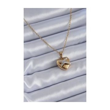 Clariss BJ-BKO7626 316L Çelik Gold Renk Zirkon Detay Kalp Model Kadın Kolye