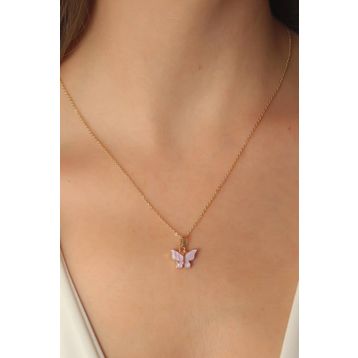 Clariss BKO6814 Gold Lila Renk Kelebek Figür Kadın Kolye