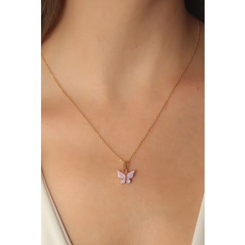 Clariss BKO6814 Gold Lila Renk Kelebek Figür Kadın Kolye