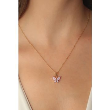 Clariss BKO6814 Gold Lila Renk Kelebek Figür Kadın Kolye