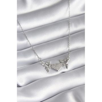 Clariss BKO8289 316L Çelik Gümüş Renk Zirkon Taşlı Kanat Kalp Model Kadın Kolye