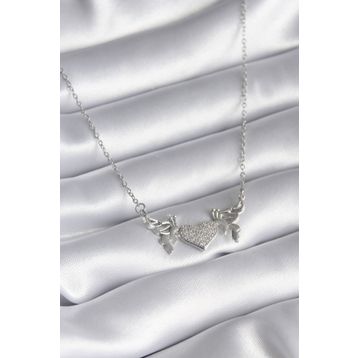 Clariss BKO8289 316L Çelik Gümüş Renk Zirkon Taşlı Kanat Kalp Model Kadın Kolye