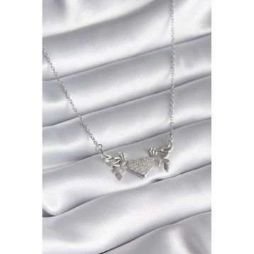 Clariss BKO8289 316L Çelik Gümüş Renk Zirkon Taşlı Kanat Kalp Model Kadın Kolye
