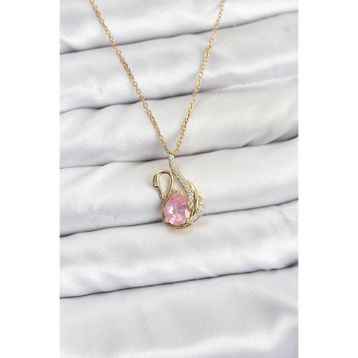 Clariss BKO8400 316L Çelik Gold Renk Zincir Pembe Zirkon Taşlı Kuğu Model Kadın Kolye