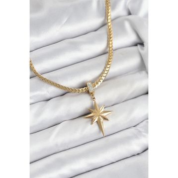 Clariss BKO8418 316L Çelik Gold Renk Zincir Kutup Yıldızı Model Kadın Kolye