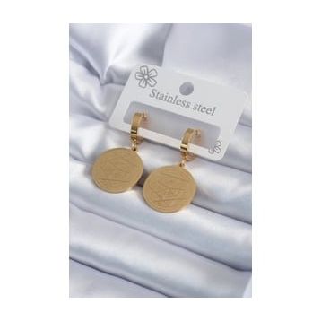 Clariss BKP7992 316L Çelik Gold Renk Pentagram Yıldızı İşleme Model Kadın Küpe