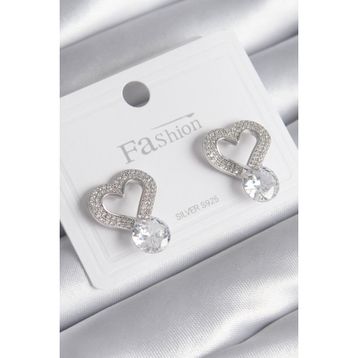 Clariss BKP8534 Pirinç Gümüş Renk Zirkon Taşlı Kalp Model Damla Zirkon Taş Detay Kadın Küpe