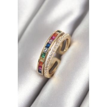 Clariss BYK2715 Gold Renk Renkli Zirkon Taşlı Pirinç Kadın Yüzük