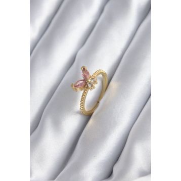 Clariss BYK2842 Gold Renk Pembe Zirkon Taşlı Kelebek Model Kadın Yüzük