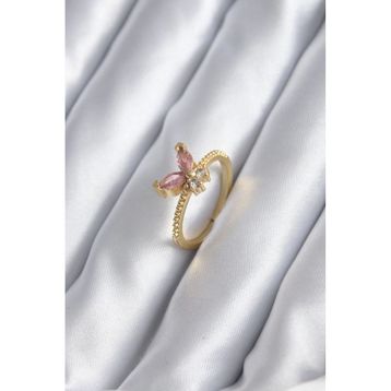 Clariss BYK2842 Gold Renk Pembe Zirkon Taşlı Kelebek Model Kadın Yüzük