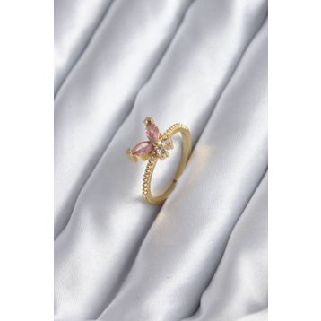 Clariss BYK2842 Gold Renk Pembe Zirkon Taşlı Kelebek Model Kadın Yüzük
