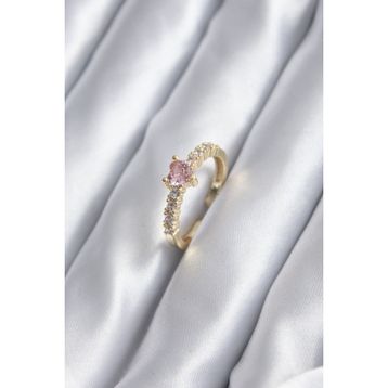 Clariss BYK2852 Gold Renk Zirkon Taşlı Pembe Kristal Kalp Model Kadın Yüzük