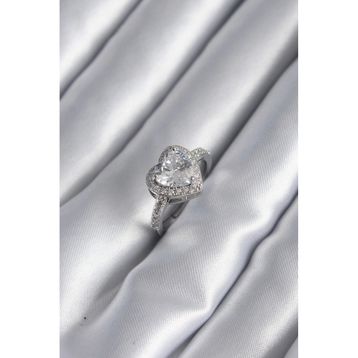 Clariss BYK2952 Pirinç Gümüş Renk Zirkon Taş Kalp Charm Model Kadın Yüzük