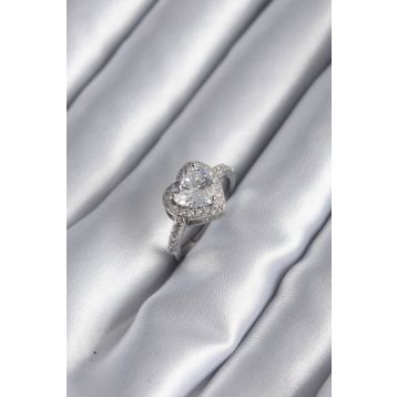 Clariss BYK2952 Pirinç Gümüş Renk Zirkon Taş Kalp Charm Model Kadın Yüzük