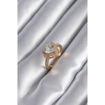 Clariss BYK2953 Pirinç Gold Renk Zirkon Taşlı Kalp Charm Model Kadın Yüzük
