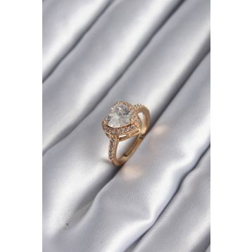 Clariss BYK2953 Pirinç Gold Renk Zirkon Taşlı Kalp Charm Model Kadın Yüzük