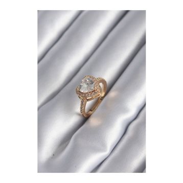 Clariss BYK2953 Pirinç Gold Renk Zirkon Taşlı Kalp Charm Model Kadın Yüzük