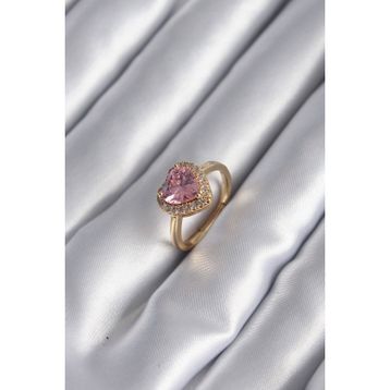 Clariss BYK2955 Pirinç Gold Renk Pembe Zirkon Taş Kalp Charm Model Kadın Yüzük