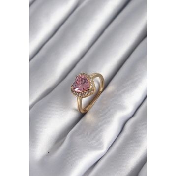 Clariss BYK2955 Pirinç Gold Renk Pembe Zirkon Taş Kalp Charm Model Kadın Yüzük