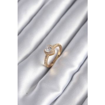 Clariss BYK2959 Pirinç Gold Renk Zirkon Taşlı Kalp Charm Model Kadın Yüzük