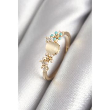 Clariss BYK3043 Pirinç Gold Renk Zirkon Taş Detaylı Beyaz Sedef Model Kadın Yüzük