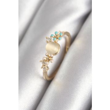 Clariss BYK3043 Pirinç Gold Renk Zirkon Taş Detaylı Beyaz Sedef Model Kadın Yüzük
