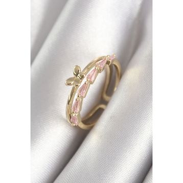 Clariss BYK3074 Pirinç Gold Renk Zirkon Taşlı Kelebek Figür Kadın Yüzük