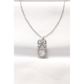 Clariss EBJ240521W24273 316L Çelik Silver Renk Zirkon Taşlı Kalpli Fiyonk Kolye