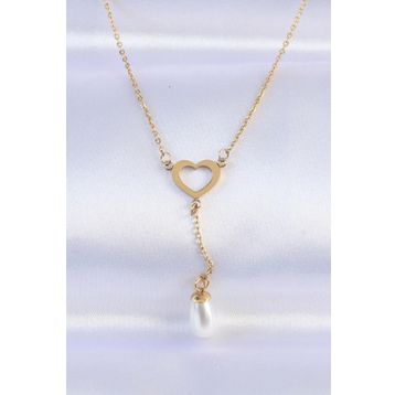 Clariss EBJ240613W24929 316L Çelik Zincir Gold Renk İnci Taş Detay Kalp Kolye