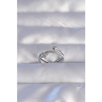 Clariss EBJ240714W25317 Pirinç Gümüş Renk Zirkon Taşlı Kalpli Model Ayarlanabilir Yüzük