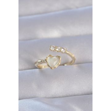 Clariss EBJ240714W25348 Pirinç Gold Renk Zirkon Taşlı Sedefli Kalp Model Ayarlanabilir Yüzük