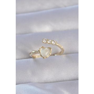 Clariss EBJ240714W25348 Pirinç Gold Renk Zirkon Taşlı Sedefli Kalp Model Ayarlanabilir Yüzük