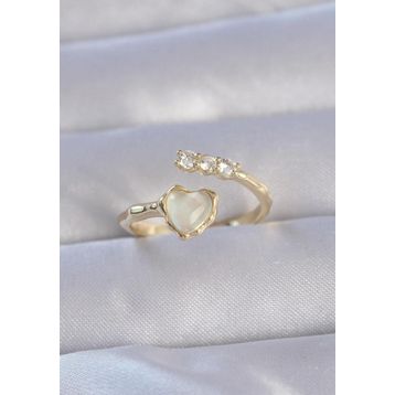 Clariss EBJ240714W25348 Pirinç Gold Renk Zirkon Taşlı Sedefli Kalp Model Ayarlanabilir Yüzük